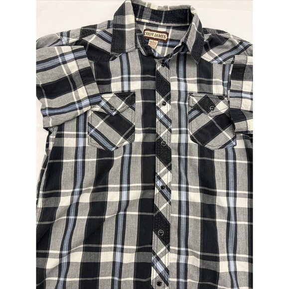 Cody James Pearl Snap Shirt Mens Large Plaid Short Sleeve Western Blue Red - Picture 1 of 3